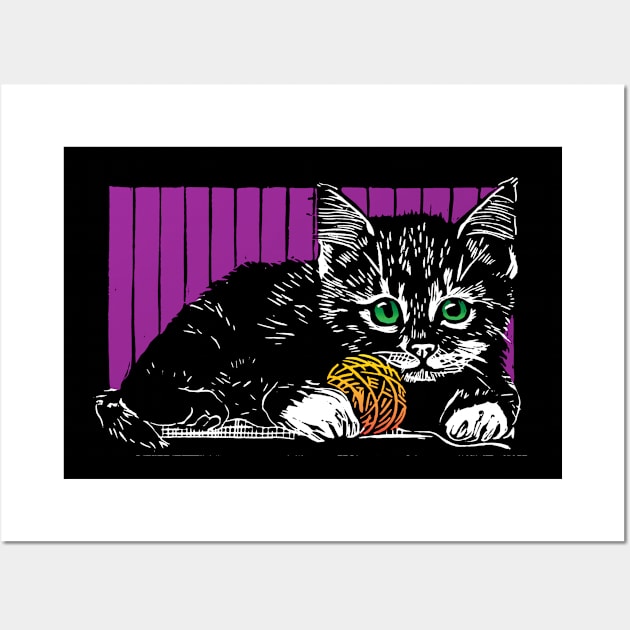 Kitten with Ball of Yarn Wall Art by HelenDBVickers